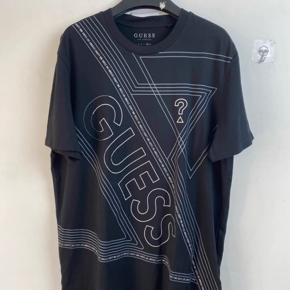 Guess Black Short Sleeve Tee with Diagonal Graphic - Picture 1 of 4